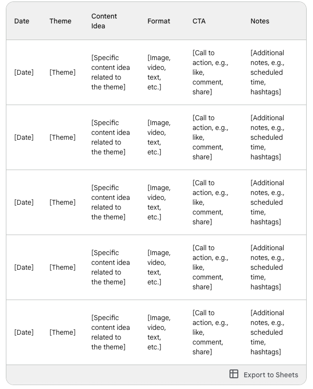 Gemini content calendar